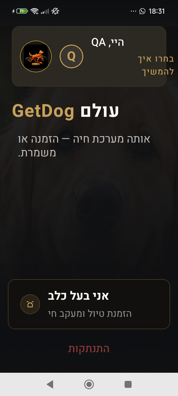 מסך בחירת תפקיד GetDog
